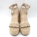 Larroude Florence Broderie Platform Wedge Sandals Beige Canvas Size 6.5 NEW