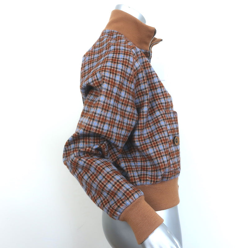 Wales Bonner Harmonic Plaid Bomber Jacket Brown Wool-Blend Size 40