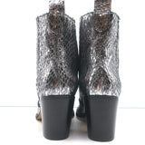 Ganni Callie Western Chelsea Boots Silver Metallic Snake-Print Leather Size 39