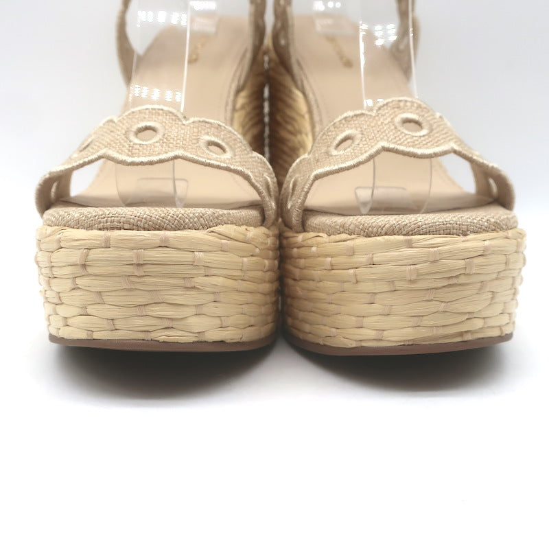 Larroude Florence Broderie Platform Wedge Sandals Beige Canvas Size 6.5 NEW