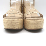 Larroude Florence Broderie Platform Wedge Sandals Beige Canvas Size 6.5 NEW