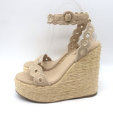 Larroude Florence Broderie Platform Wedge Sandals Beige Canvas Size 6.5 NEW