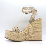 Larroude Florence Broderie Platform Wedge Sandals Beige Canvas Size 6.5 NEW