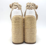 Larroude Florence Broderie Platform Wedge Sandals Beige Canvas Size 6.5 NEW