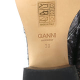 Ganni Callie Western Chelsea Boots Silver Metallic Snake-Print Leather Size 39