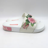 Dolce & Gabbana Rose Print Pool Slides White Rubber Size 36