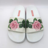 Dolce & Gabbana Rose Print Pool Slides White Rubber Size 36