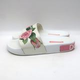 Dolce & Gabbana Rose Print Pool Slides White Rubber Size 36