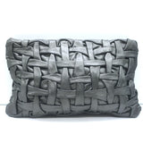Prada Woven Leather Large Clutch Bag Pewter Metallic Leather