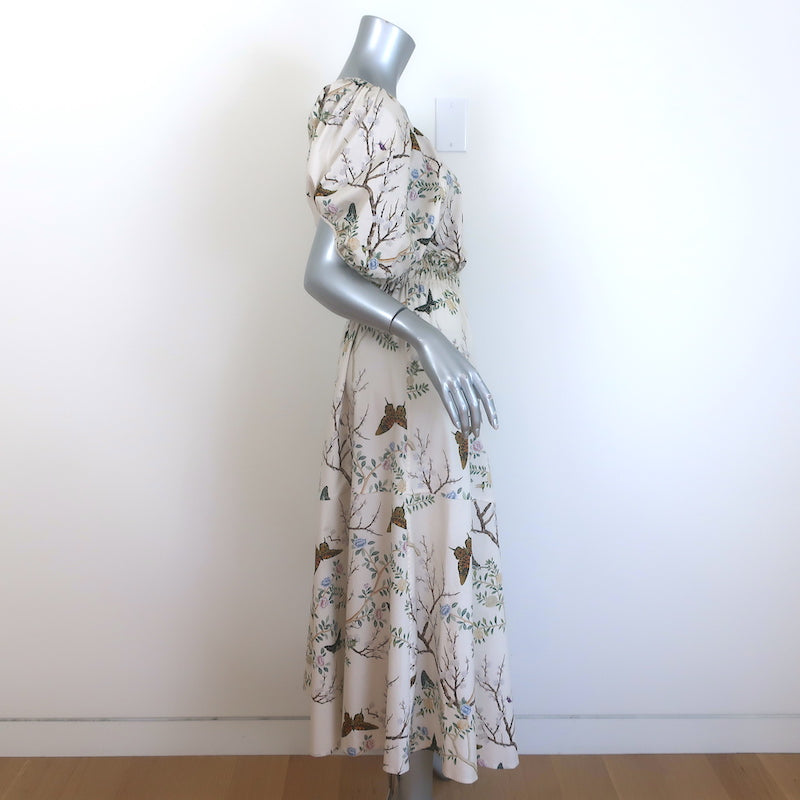 G. Label by goop Sheely Puff Sleeve Midi Dress Cream Butterly Print Size 4