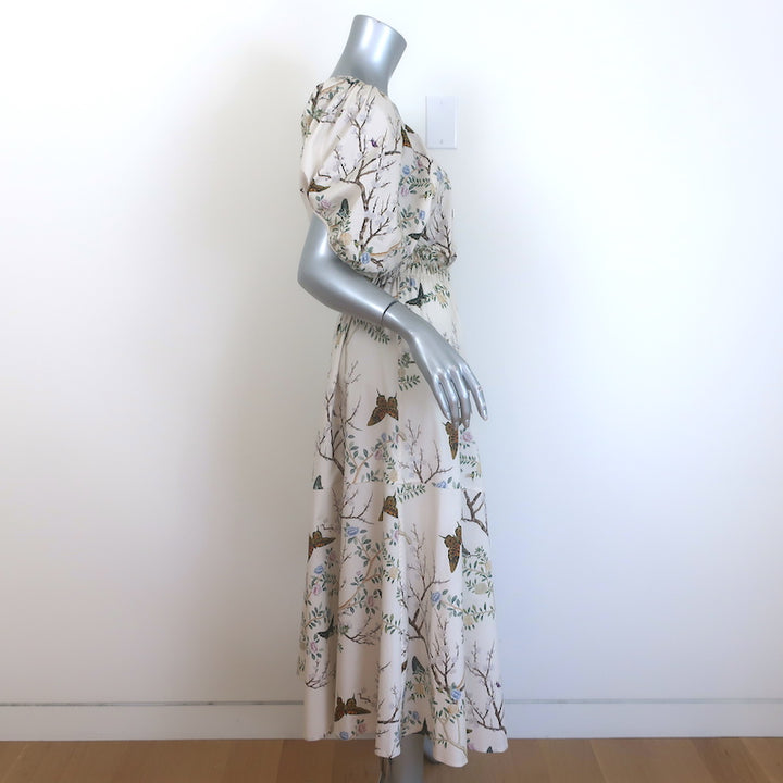 G. Label by goop Sheely Puff Sleeve Midi Dress Cream Butterly Print Size 4
