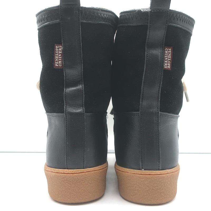 Penelope Chilvers Lunar Shearling Boots Black Suede &amp; Leather Size 38 NEW