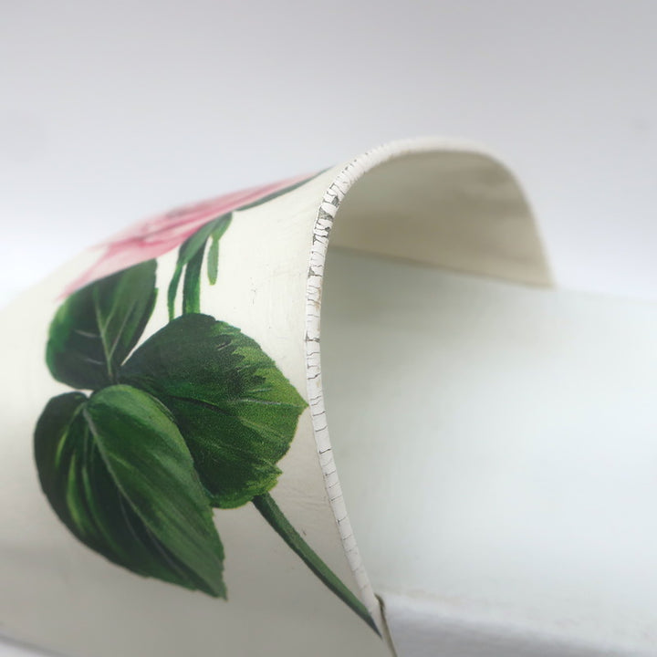 Dolce &amp; Gabbana Rose Print Pool Slides White Rubber Size 36