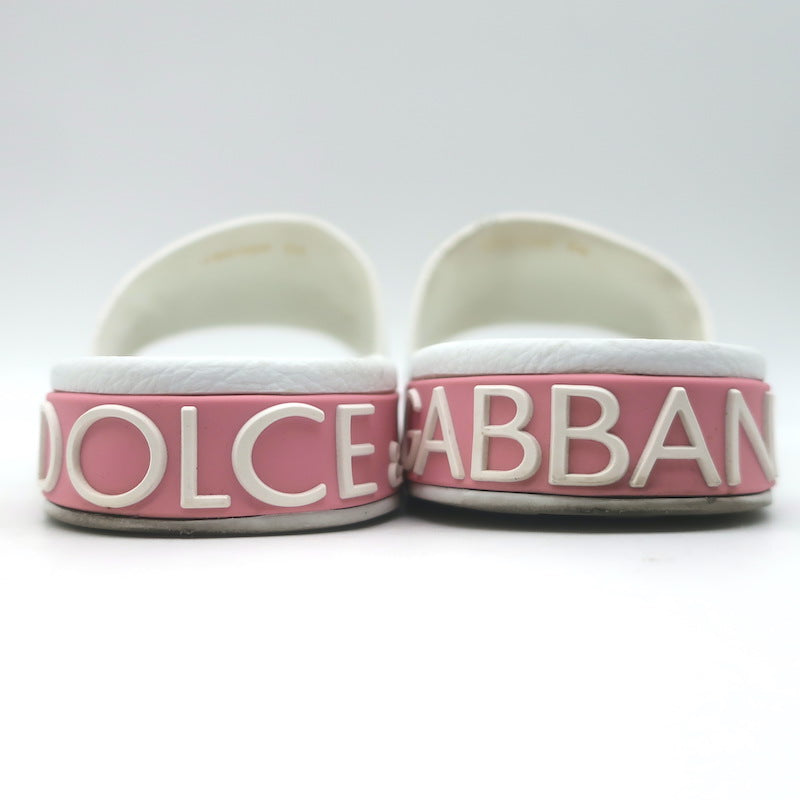 Dolce &amp; Gabbana Rose Print Pool Slides White Rubber Size 36