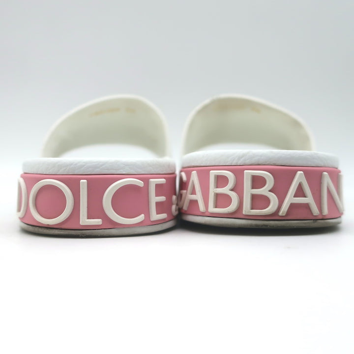 Dolce &amp; Gabbana Rose Print Pool Slides White Rubber Size 36