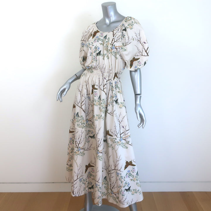 G. Label by goop Sheely Puff Sleeve Midi Dress Cream Butterly Print Size 4