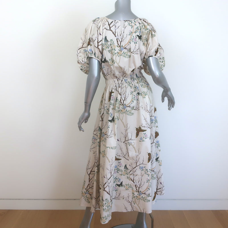 G. Label by goop Sheely Puff Sleeve Midi Dress Cream Butterly Print Size 4
