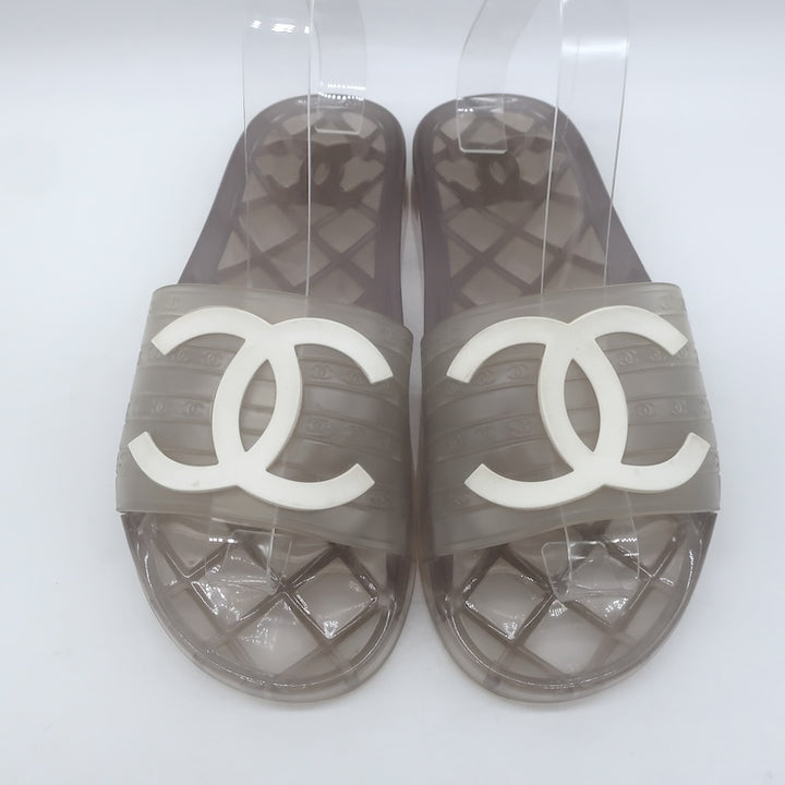 Chanel CC Jelly Pool Slide Sandals Clear Rubber Size 37