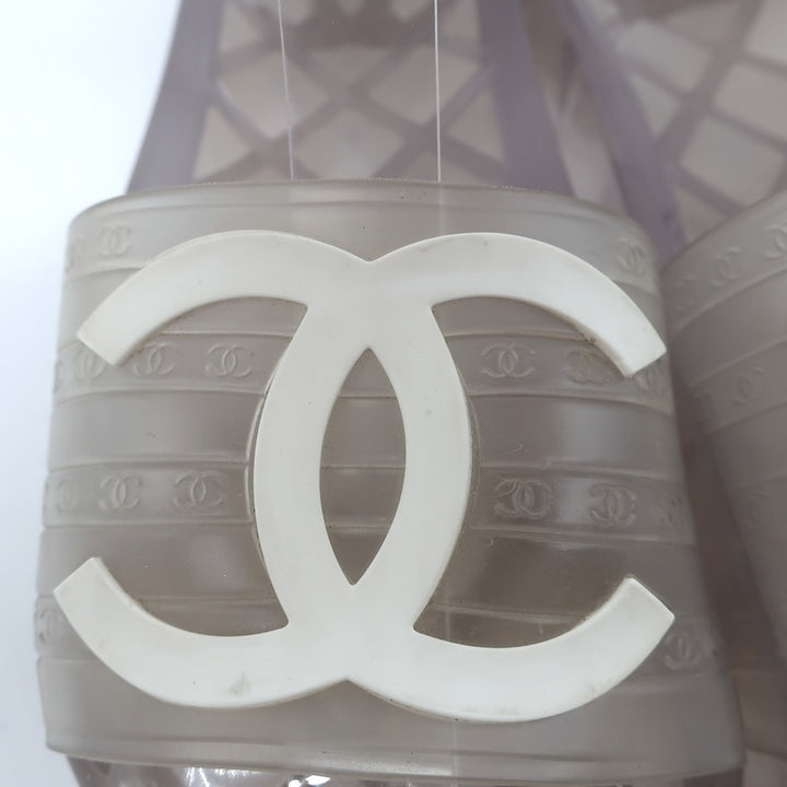 Chanel CC Jelly Pool Slide Sandals Clear Rubber Size 37