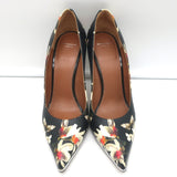 Givenchy Butterfly Floral Print Pumps Black Leather Size 38 Pointed Toe Heels