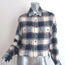 R13 Cropped Work Shirt Cream/Navy Plaid Flannel Size Small Long Sleeve Top