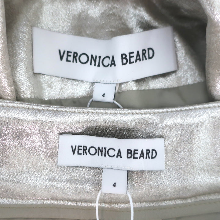 Veronica Beard Metallic Suit Silver Size 4 Jagger Jacket &amp; Millicent Pants NEW