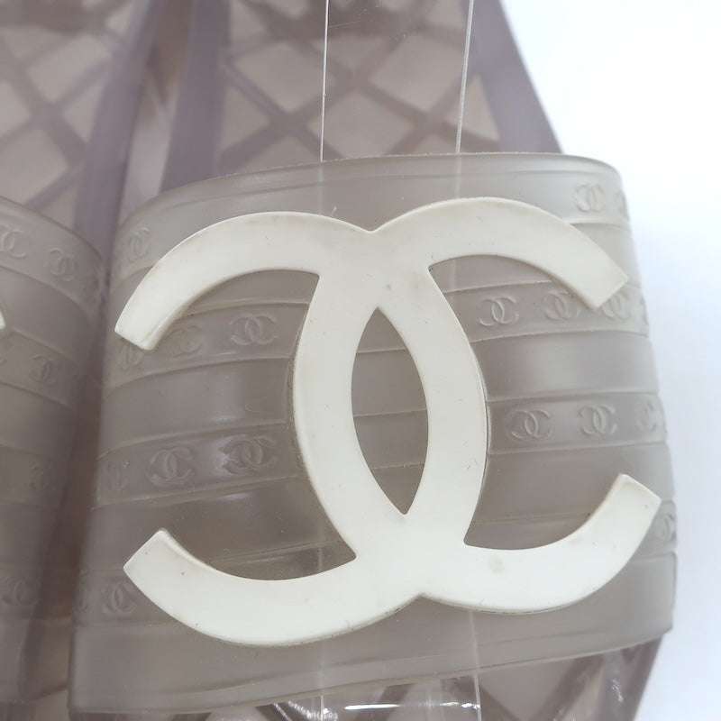 Chanel CC Jelly Pool Slide Sandals Clear Rubber Size 37