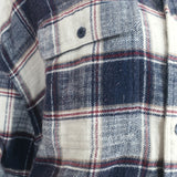 R13 Cropped Work Shirt Cream/Navy Plaid Flannel Size Small Long Sleeve Top