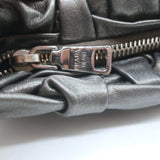 Prada Woven Leather Large Clutch Bag Pewter Metallic Leather