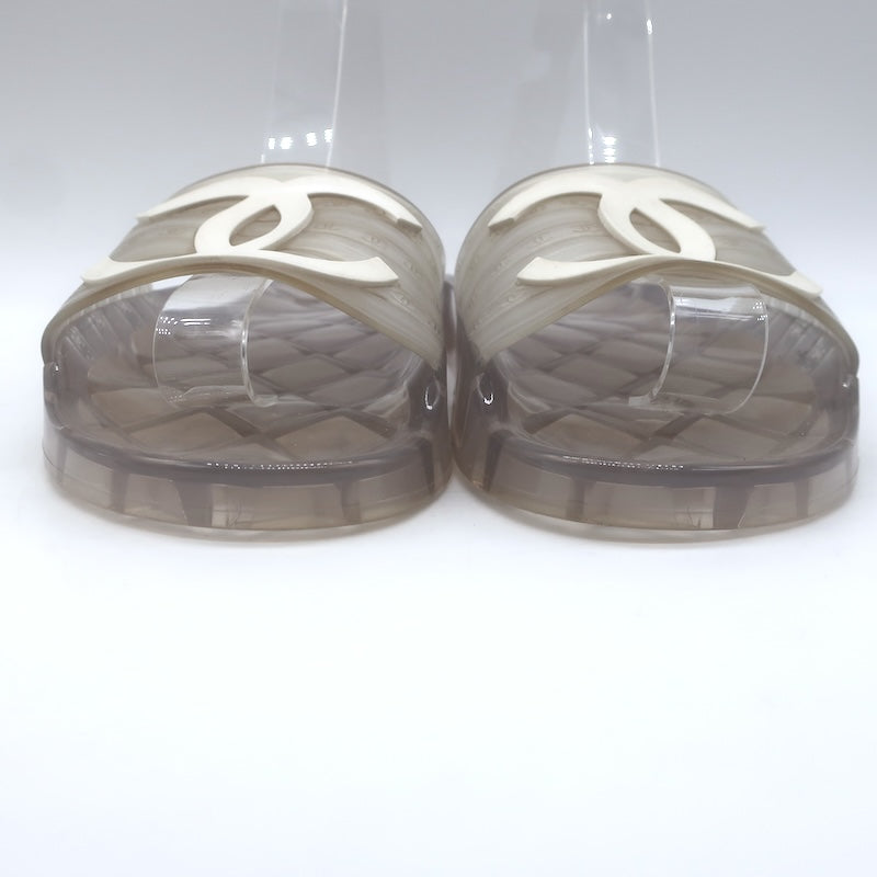 Chanel CC Jelly Pool Slide Sandals Clear Rubber Size 37