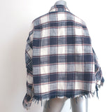 R13 Cropped Work Shirt Cream/Navy Plaid Flannel Size Small Long Sleeve Top