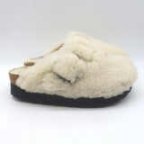 Birkenstock Papillio Boston Big Buckle Shearling Teddy Clogs Cream Size 36
