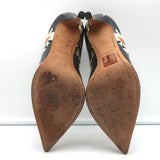 Givenchy Butterfly Floral Print Pumps Black Leather Size 38 Pointed Toe Heels