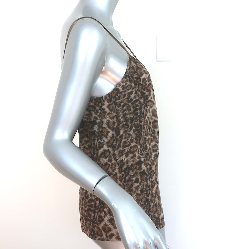 Helmut Lang Leopard Overlay Tank Top Brown Printed Silk Size Small