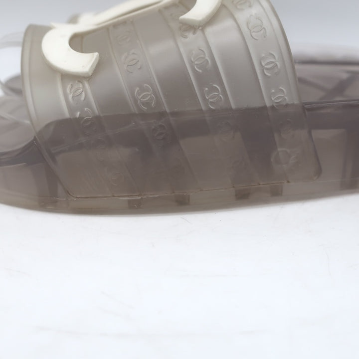 Chanel CC Jelly Pool Slide Sandals Clear Rubber Size 37