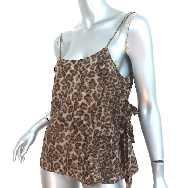 Helmut Lang Leopard Overlay Tank Top Brown Printed Silk Size Small