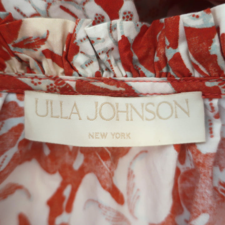 Ulla Johnson Imari Puff Sleeve Top Orange Floral Print Poplin Size 8