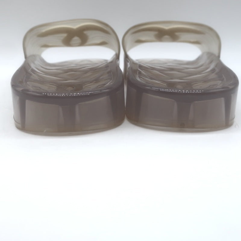 Chanel CC Jelly Pool Slide Sandals Clear Rubber Size 37