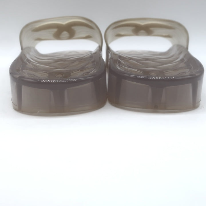 Chanel CC Jelly Pool Slide Sandals Clear Rubber Size 37