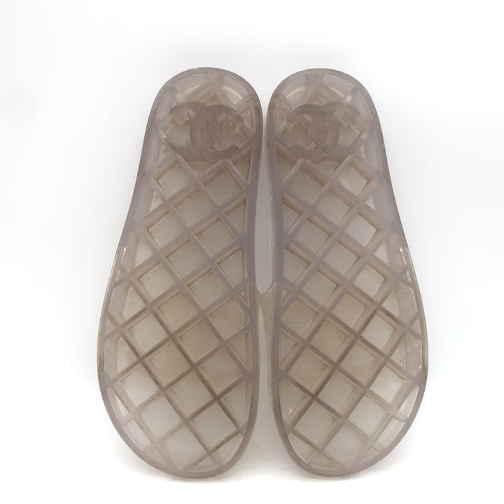 Chanel CC Jelly Pool Slide Sandals Clear Rubber Size 37