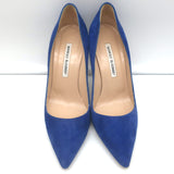 Manolo Blahnik BB 105 Pumps Blue Suede Size 38 Pointed Toe Heels