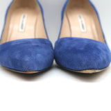 Manolo Blahnik BB 105 Pumps Blue Suede Size 38 Pointed Toe Heels