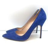 Manolo Blahnik BB 105 Pumps Blue Suede Size 38 Pointed Toe Heels