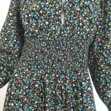 Doen Everly Tie-Neck Maxi Dress Black Floral Print Shirred Cotton Size Large