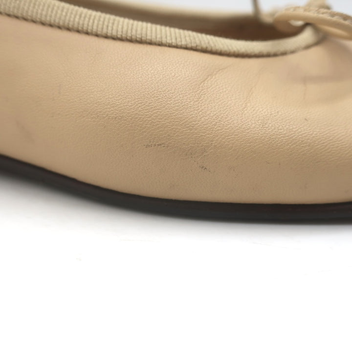 Chanel CC Cap Toe Ballet Flats Beige &amp; Black Lambskin Leather Size 38