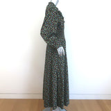 Doen Everly Tie-Neck Maxi Dress Black Floral Print Shirred Cotton Size Large