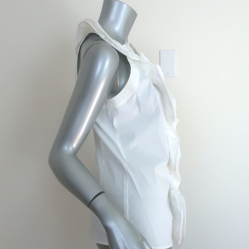 Oscar de la Renta Ruffled Rosette Top White Stretch Cotton Size 8