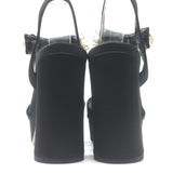 Miu Miu Pearl-Embellished Platform Sandals Black Satin Size 35 Ankle Strap Heels