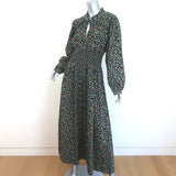 Doen Everly Tie-Neck Maxi Dress Black Floral Print Shirred Cotton Size Large