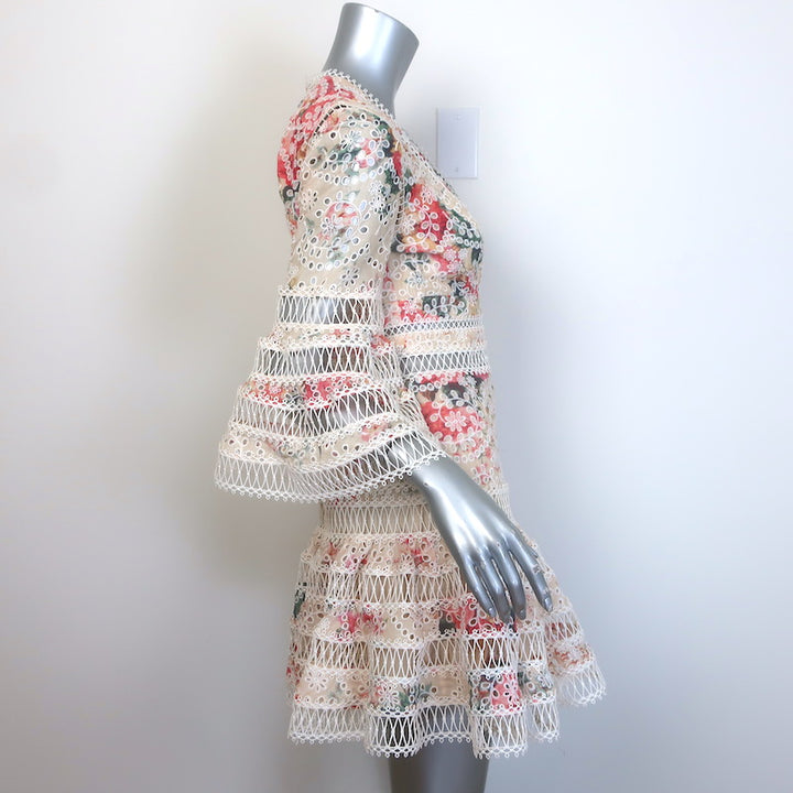 Zimmermann Laelia Diamond Flutter Mini Dress Meadow Floral Print Cotton Size 1